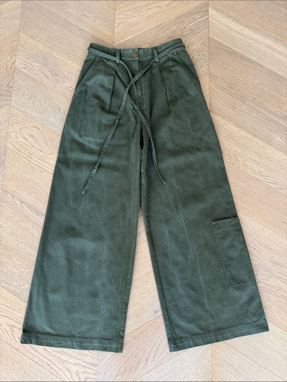 Sabina Musayev Olive Green Wide-Leg Cargo Trousers **Hemmed to 27 3/4”**